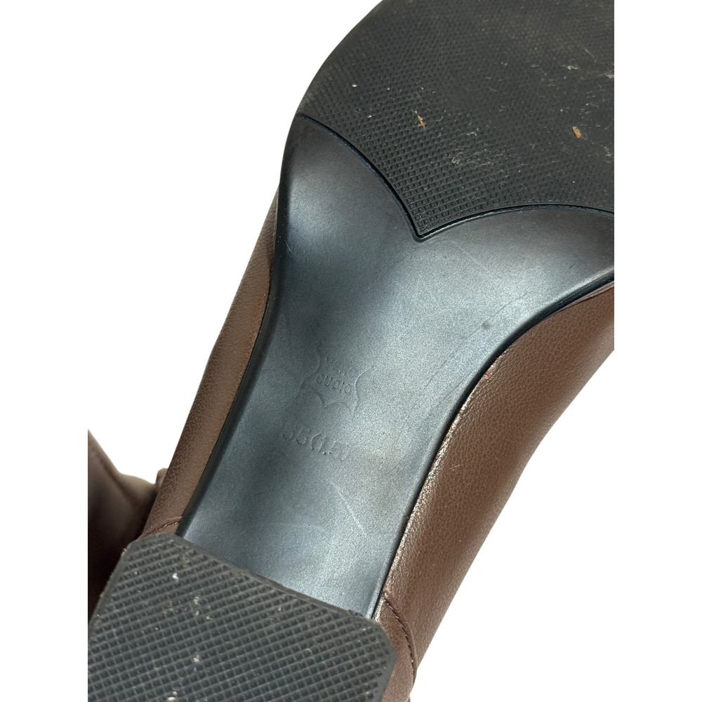 Vero Cuoio Brown Leather Kiltie Fringe Gold Chain Block Heel Ankle Boot Size 8.5 - Picture 6 of 6